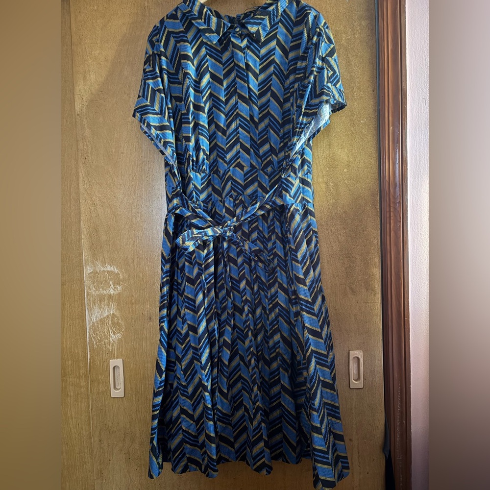 eShakti yellow and Blue Chevron Dress